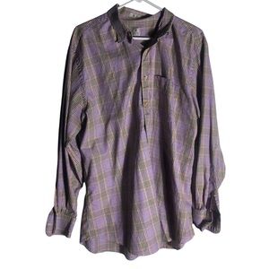 Peter Millar 100% cotton purple plaid long sleeve button down shirt Sz XL